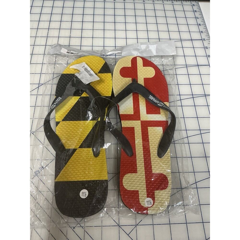 Route One Apparel MARYLAND Flag Flip Flops Mens Sz 11.5 Stamped Bottoms